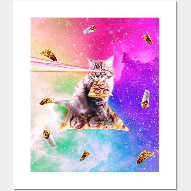 Outer Space Pizza Cat - Rainbow Laser, Taco, Burrito Wall Art by Random Galaxy